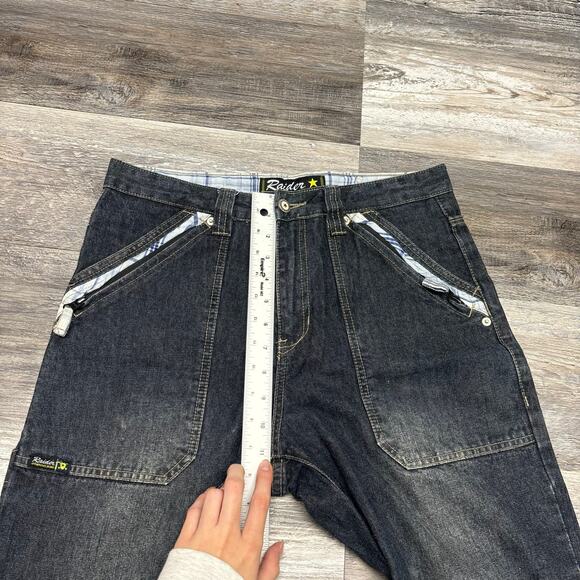 Vintage Raider Infamous Blue Dark Wash Womens‎ 16 Plaid Trim Straight Leg Jeans - Picture 10 of 13